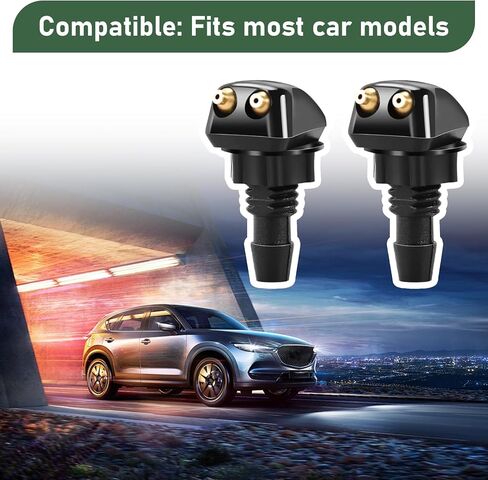 2 PCS Car 0.71 "× 1.14" فوهة غسالة الزجاج الأمامي ، فتحة ثقب مزدوج فوهة قوية موحدة قابلة للتعديل ، بخاخ مع ملحقات تنظيف سيارة الجوز البلاستيكية (أسود) in Kuwait
