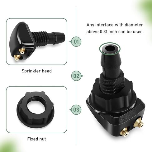 2 PCS Car 0.71 "× 1.14" فوهة غسالة الزجاج الأمامي ، فتحة ثقب مزدوج فوهة قوية موحدة قابلة للتعديل ، بخاخ مع ملحقات تنظيف سيارة الجوز البلاستيكية (أسود) in Kuwait