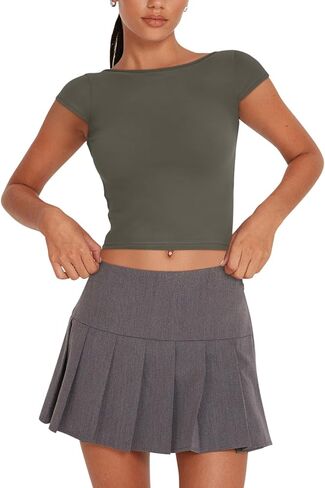 REORIA Women's Sexy Backless Going Out Crop Tops Double Lined T Shirts Open Back Y2k Trendy Crop Tops in Saudi Arabia
