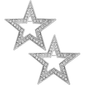 POPETPOP 2 Pcs Five-Pointed Star Pins, Silver Rhinestone Star Brooch for Women Girls, Fashion Crystal Pin, Elegant Bling Backpack Brooch for Jewelry Holiday Dancing Party Ceremony Decoration