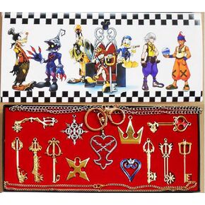 Xcoser Kingdom Hearts Keyblade Sora Weapon Keychain Keychain for Collection ، Mens ، Golden 13pcs