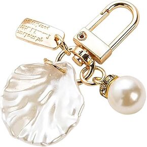 Gold Pendant Handbag Rhinestones Keychain Keyring Shell Purse Charm Crystal Pearl Keychains Women Car Ring Accessories