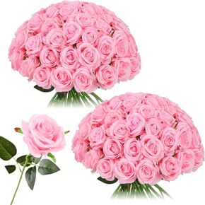 Nubry 50pcs Artificial Silk Roses Bulk,Fake Roses Flower with Stems Realistic Flowers for Wedding Centerpiece Home Party Decor(Burgundy)
