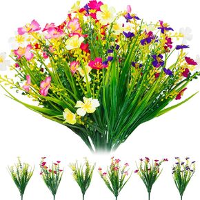 12 Bundles Artificial Outdoor Flowers Fake Silk Plants Spring Decoration Indoor Outside Hanging Plants UV Resistant Faux Flowers for Outdoor Planters Porch Window Box Garden