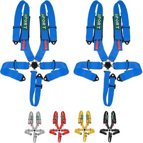 2Pcs 5 Point Racing Harness Seat Belt SFI Approved Seat Protection Heavy Duty Shoulder Pads Quick Release Cam Lock Latch Mechanism Fit Go-Kart Racing Car UTV ATV Blue