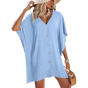 Ai'Mage Womens Swimsuit Cover Up Button Down Bathing Sups Coverups 3/4 Beaceve Beachwear Pikini Shirt Dresses S-XXL
