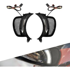 Motorcycle Headlight Vent Accents LED Turn Signal Light Fit for Harley Road Gilde FLTRX FLTRU 2015-2023 (Chrome with Chrome Mesh)