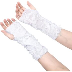 YAMEIZE Womens Punk Fingerless Glove Grunge - Black Long Gloves Broken Slit Goth Ripped Gloves for Halloween Costume Party