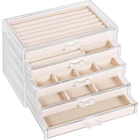 Homde Jewelry Box Acrylic للمنزل: منظم حلقة قلادة للنساء في الغرور - حامل قرط سوار كبير مع مقصورات