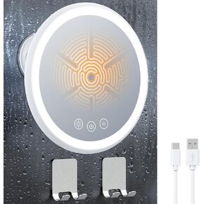 Gospire 3X Heated Shower Mirror Fogless for Shaving, 5000mAh Battery, 360° Swivel & Magnetic Design, 8.3" Anti-Fog Shower Shaving Mirror with 3 Color Dimming Lights, Includes 2PCS Adhesive Hooks