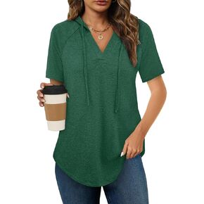 Womens Summer Tops Fashion Short Sleeve Hoodie Shirts Casual Loose Tunic Sweatshirts