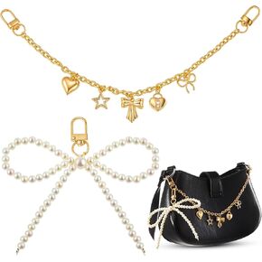 Tondiamo 2 PCS Bow Bag Charm Pearl Keychain Gold Bow Heart Presant Base Bas Bowknot Extender Prestister charms for Women Handsbag