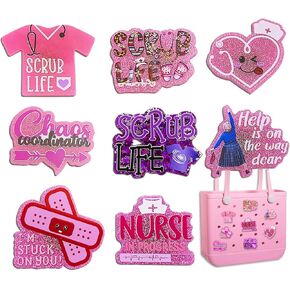 Oehedou 8pcs سحر الممرضة ل Bogg Bag Bag Bag الممرضة سحر حياة Bogg إكسسوارات الممرضات الممرضات تحت عنوان للنساء الفتيات متوافقة مع ببساطة سحر حقائب الشاطئ الجنوبية للممرضات الممرضات