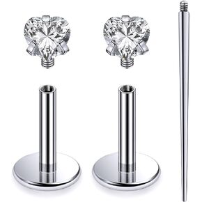 20G 18G 16G Internally Threaded Astm F136 Titanium Nose Ring Studs Flat Back Studs Earrings G23 Titanium Tragus Helix Conch Cartilage Earrings Piercing Jewelry For Women Men Clear Pink CZ