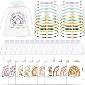 Fumete 40 Sets Inspirational Encouragement Gifts bulk Employee Appreciation Gift for Women Heart String Bracelets with Cards Bags for Female Coworker Friend