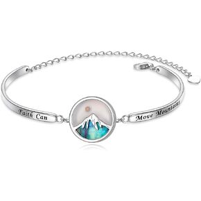 Faith of a Mustard Seed Bracelet 925 Sterling Silver Adjustable Abalone Shell Mountain Bracelet Religous Christian Jewelry Birthday Graduation Gifts for Women(Faith Can Move Mountains)