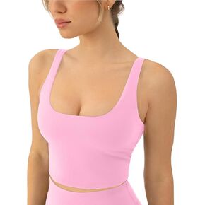 PAVOI ACTIVE Scoop Workout Tank Top with Built in Bra for Women - Medium Support Longline Yoga Sports Shelf Bra Top, FlexFlow