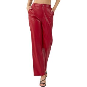 Women Faux Leather Flare Pants PU High Waisted Skinny Bell Bottoms Leggings Trendy Bootcut Pants with Slant Pocket