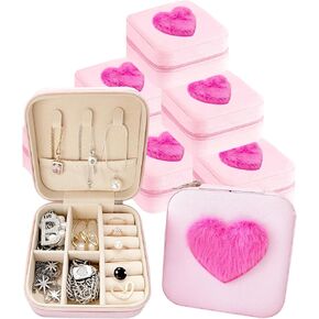 Travel Jewelry Case Bridesmaid Gifts Box, Small Jewelry Box Mini Jewelry Organizer Storage Box, PU Leather Portable Earring Storage Box for Women Girls, Bridesmaid Proposal Gifts (6Pcs Bow)