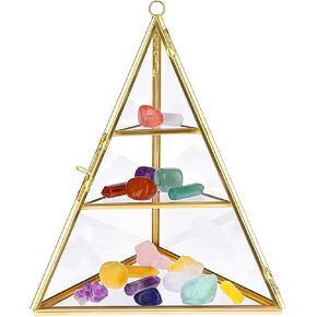 Elldoo 3 Tier Glass Display Case للمقتنيات ، رف شاشة الكريستال الثلاثي ، صينية عرض ديكور للكريستال للرياضات ، شاشة الحجارة ، شاشة المجوهرات المعدنية الذهبية