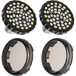 PBYMT Upgrade 2" Motorcycle Front Turn Signals with Smoked Lens Covers 1157 LED Running Lights Fit for Harley Davidson Touring Dyna Softail Sportster Street Glide Road Glide Iron 883