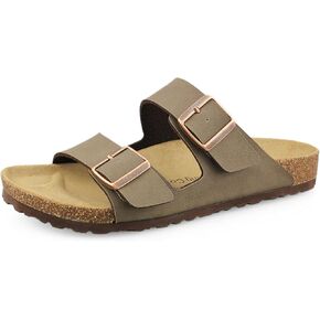 Men's Cork Footbed Slide Sandals, Arch Support Adjustable Buckle Cushioned Sandals, Comfy Summer Essentials