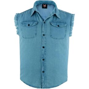 Hugger Men's Men's Disual Denim Flannel Shirt - Cowboy Button Down Dorts - قطع قميص الدنيم مع جيوب الصدر