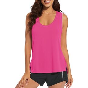 Fisoew Women's Workout Tank Tops Loose Fit Summer Sleeveless Yoga Gym Shirts with Side Slits
