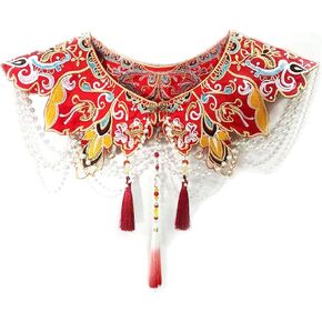 Chinese Red Wedding Phoenix Lace with Pearl Cloud Collar Shawl Wrap Shoulder Scraf for Mamian Skirt Hanfu Handmade（Red Wedding）
