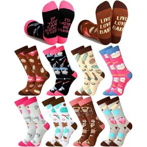 8 Pairs Funny Baking Socks for Women Baking Gift Cookies Baker Cotton Crew Socks Novelty Christmas Gift for Baking Lovers