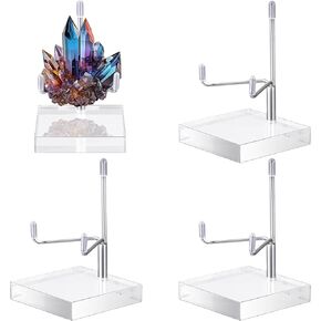 Suzile 4 Pcs Adjustable Metal Arm Display Stand Easel with Acrylic Base Rock Display Easel Holder Acrylic Crystal Clear Plate Stand for Geodes Mineral Agate (2 x 2 x 3.5 Inch)