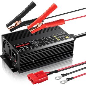 14.6V 30A Lithium Battery Charger, LiFePO4 Battery Charger AC-DC Smart Charger with Intelligent Trickle Charging, Cooling Fan, Switch, Dual Connection, Automatic Battery Maintainer
