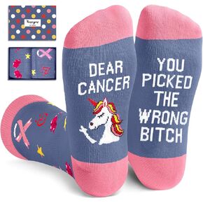 HAPPYPOP Breast Cancer Awareness Socks for Women - Cancer Chemo Comfort Socks for Patients Survivors