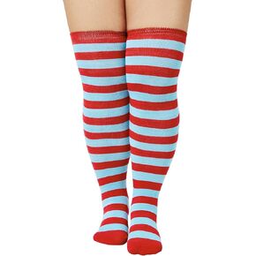 Zando Plus Size Thigh High Socks for Thick Thighs Women Striped Thigh High Stockings Over the Knee Socks Leg Warmers