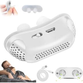 Anti Snoring Devices, Twin Turbine Electric Snore Stopper with Adjustable Wind Force, Breathable and Portable, Effective for Sleep Apnea at Home or Travel, Fits All Nose Shapes