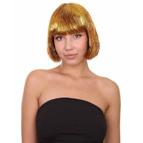 HPO Adult Women's Tinsel Bob Wig Collection | Multiple Color Options | Premium Breathable Capless Cap Design (One Size, Gold)