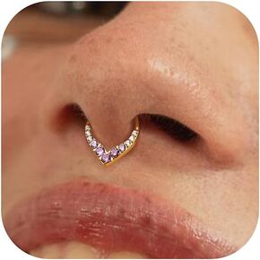 BodyBonita 16G Teardrop Septum Rings - 316L Surgical Steel Hinged Nose Rings Septum Piercings Jewelry CZ Nose Hoop Daith Tragus Helix Rook Cartilage Piercing Jewelry for Women Men Gold 8mm 10mm