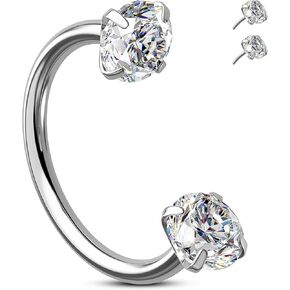 Melighting 20G Horseshoe Nose Rings Stainless Steel 316L, Double Cubic Zirconia Threadless Push in Nose Stud Hoop Piercing, Cartilage Lip Helix Piercing Jewellery for Women 7/8/9 mm