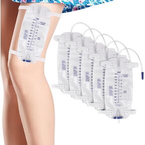 5 Pack Easy-Tap Catheter Leg Bags with Anti-Reflux Valve - 1000 ml Latex-Free Urine Bag with Adjustable Cloth Straps - Disposable Foley Catheter Leg Bags for Men, T-Tap Drain