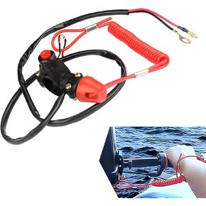 1 PC Motorcycle Boat Safety Kill Stop Switch, with Connector Tether Lanyard, Beach Car Sccessories 49CC-250CC, for Outboard Motors, ATV Boat, Motocross (Black)