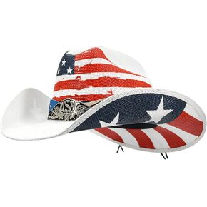 Keilin Straw Cowboy Hat للنساء والرجال - العلم الأمريكي الوطني الولايات المتحدة الأمريكية القبعة الغربية 4 يوليو رعاة البقر Rodeo