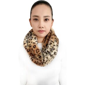 Lina & Lily Leopard Animal Print Winter Winter Infinity وشاح مزدوج حلقة فو فرو