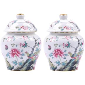 2 PCS الجرار الزنجبيل الصغيرة السيراميك مع تعبئة مربع هدايا الغطاء ، inchoiserie الأزرق والأبيض الخزف جرة Jingdezhen مزهرية مناسبة للمنص على الطاولة المنزلية الجرف لهجة الجرف