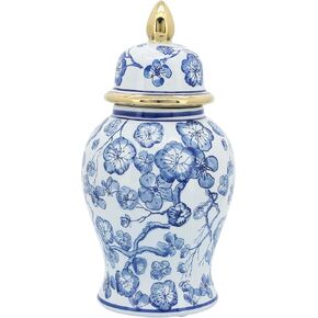 Sagebrook Home Chinoiserie Ginger Jar مع غطاء - مزهرية زخرفية من السيراميك المرسومة باليد - جرة الأزهار الشرقية - لهجة المنزل والمكاتب الأنيقة - 14 "الأزرق والأبيض