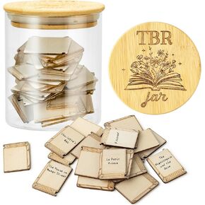 TBR Jar Book Lovers Gifts Set, To Be Read List Jar with 50 TBR Wooden Tokens, Bookish Reading Accessories to Choose Your Next Book, Birthday Graduation Gift Teacher Appreciation Present for Bookworm