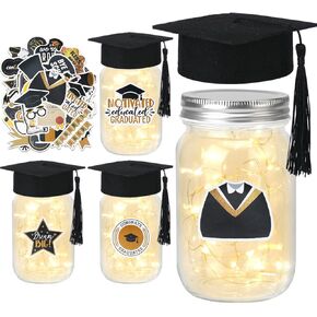 4 Sets Graduation Glass Jar Decorations with Graduation Cap Class of 2025 Graduation Centerpieces Graduation Table Decor for Party College High School