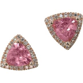 14K Rose Gold Trillion 3/4ct tourmaline أصلي اللون مع أقراط مسمار الماس