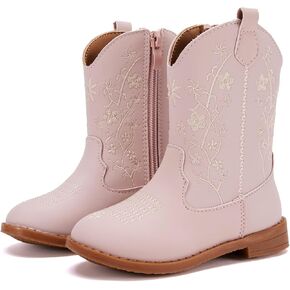 BMCiTYBM Toddler Girls Cowboy Cowgirl Boots Little Kids Pointed Toe Western Boots Mid Calf Side Zipper Riding Shoes for All Seasons (Toddler/Little Kid)