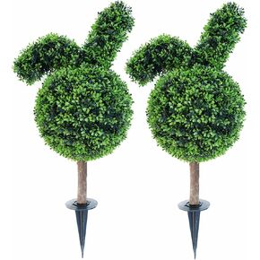 31.5'' Artificial Bunny-Shaped Topiary Tree with Boxwood Ball Tree Decoration, Faux Rabbit Potted Plant for Indoor and Outdoor Easter Holiday Garden Porch Decor
