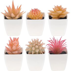 9 Pcs Artificial Succulents Plants in White Pot Small Fake Succulent Echeveria DIY Home Office Indoor Bathroom Living Room Decoration